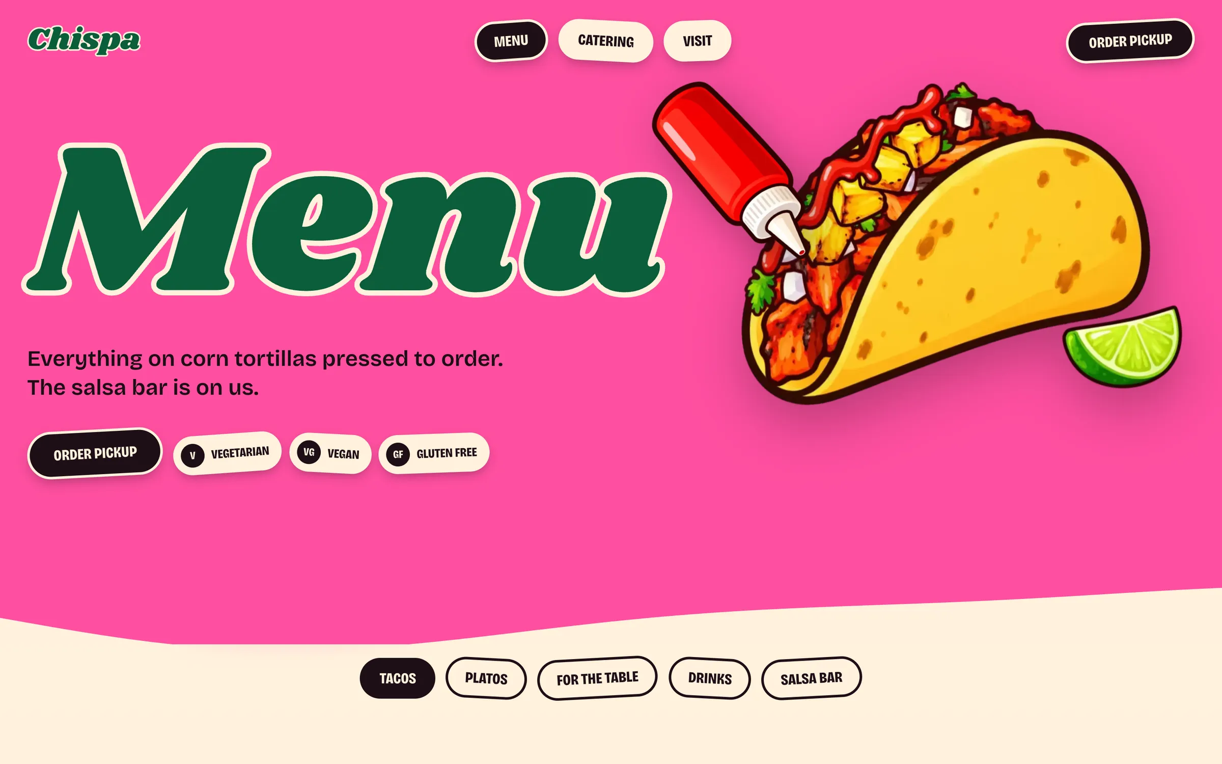 Chispa's menu page on a desktop screen