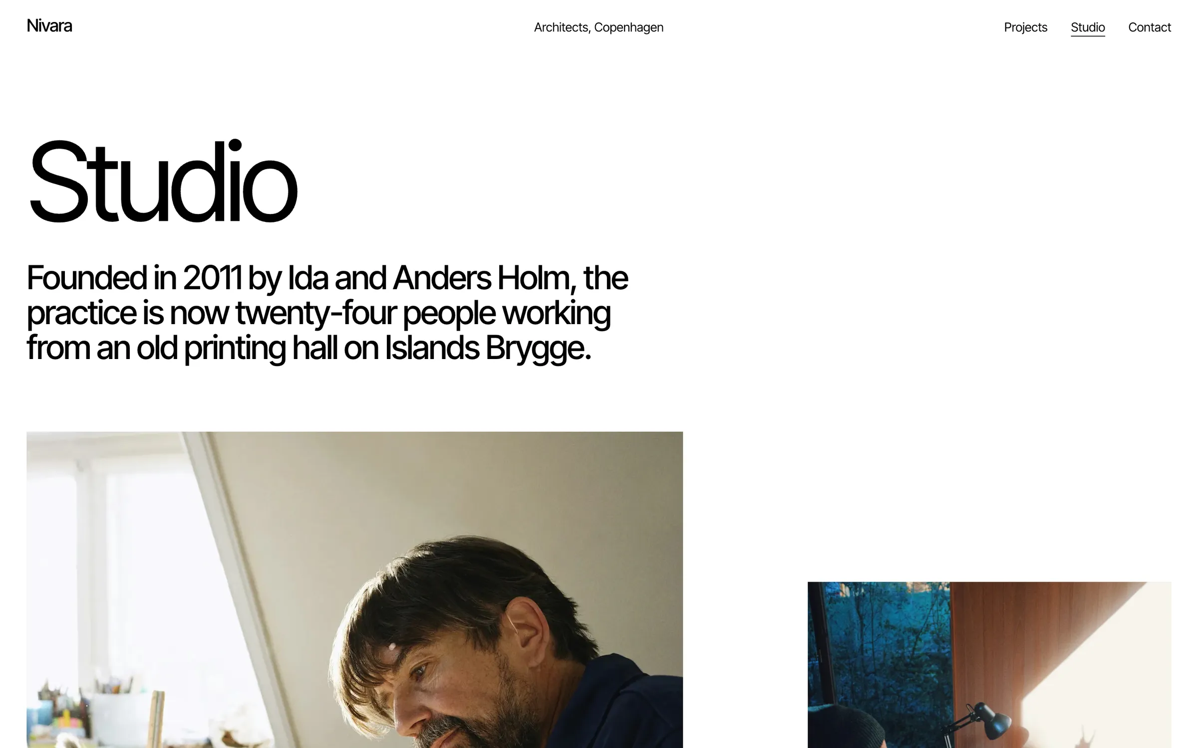 Nivara's studio page on a desktop screen