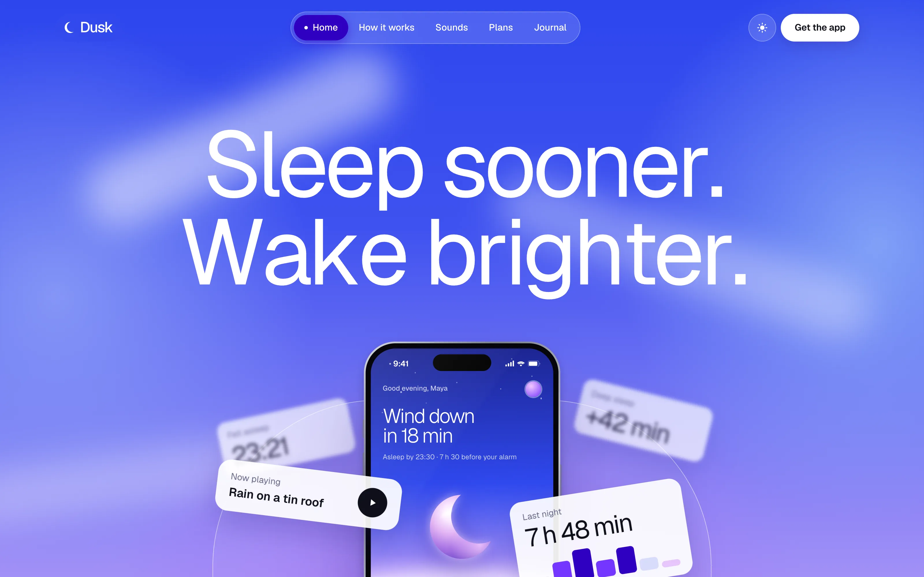 The Dusk template's home page
