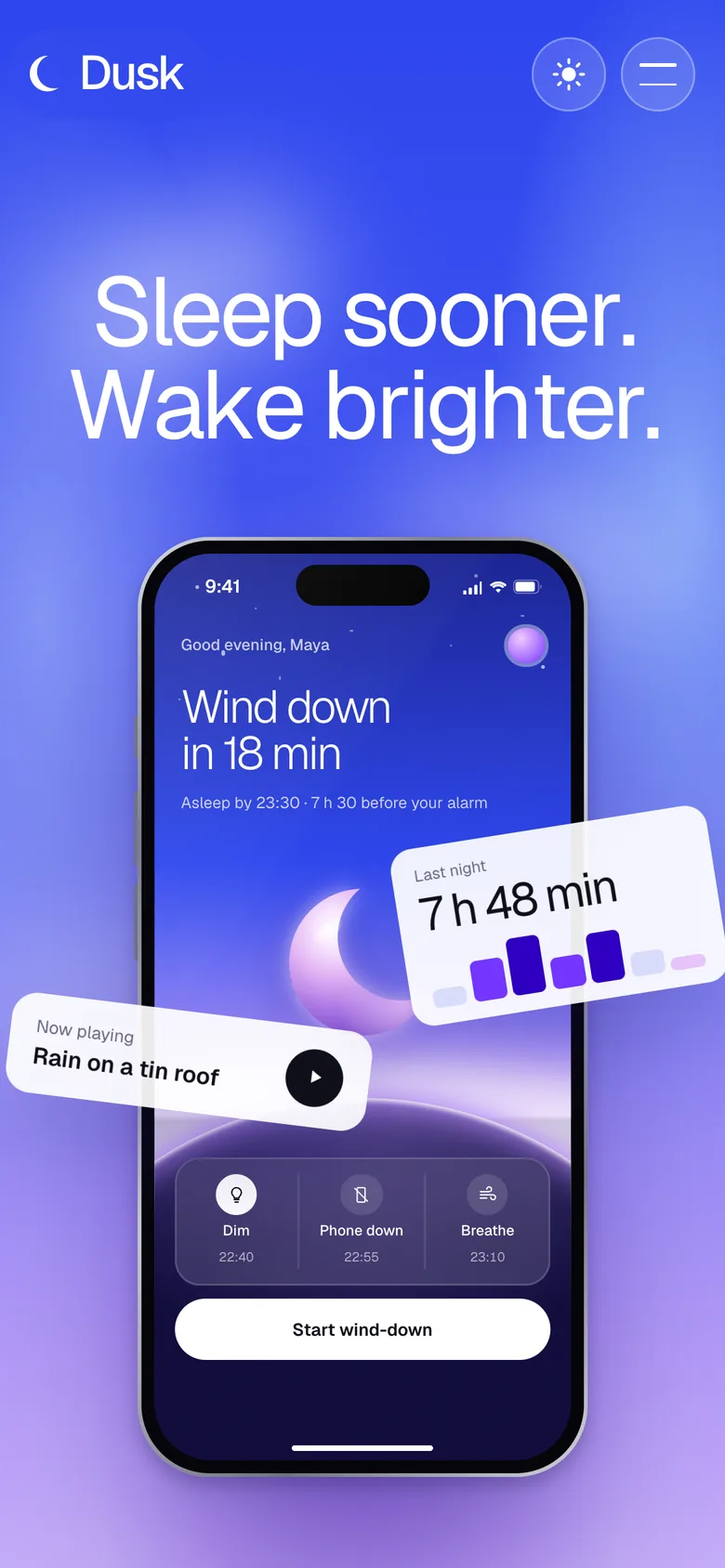 Dusk's home page on a phone