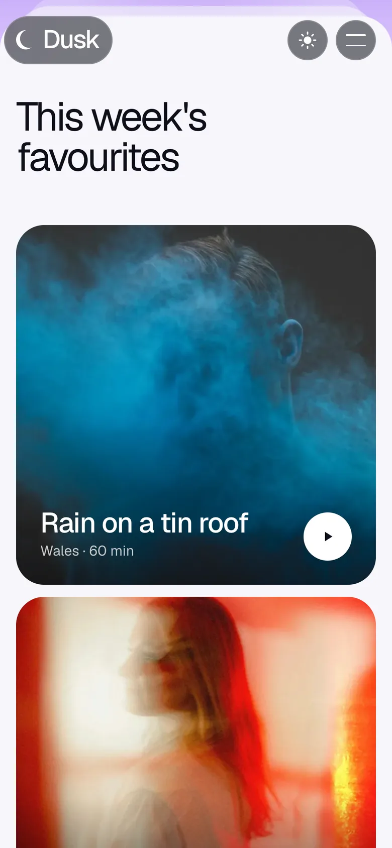 Dusk's sounds page on a phone